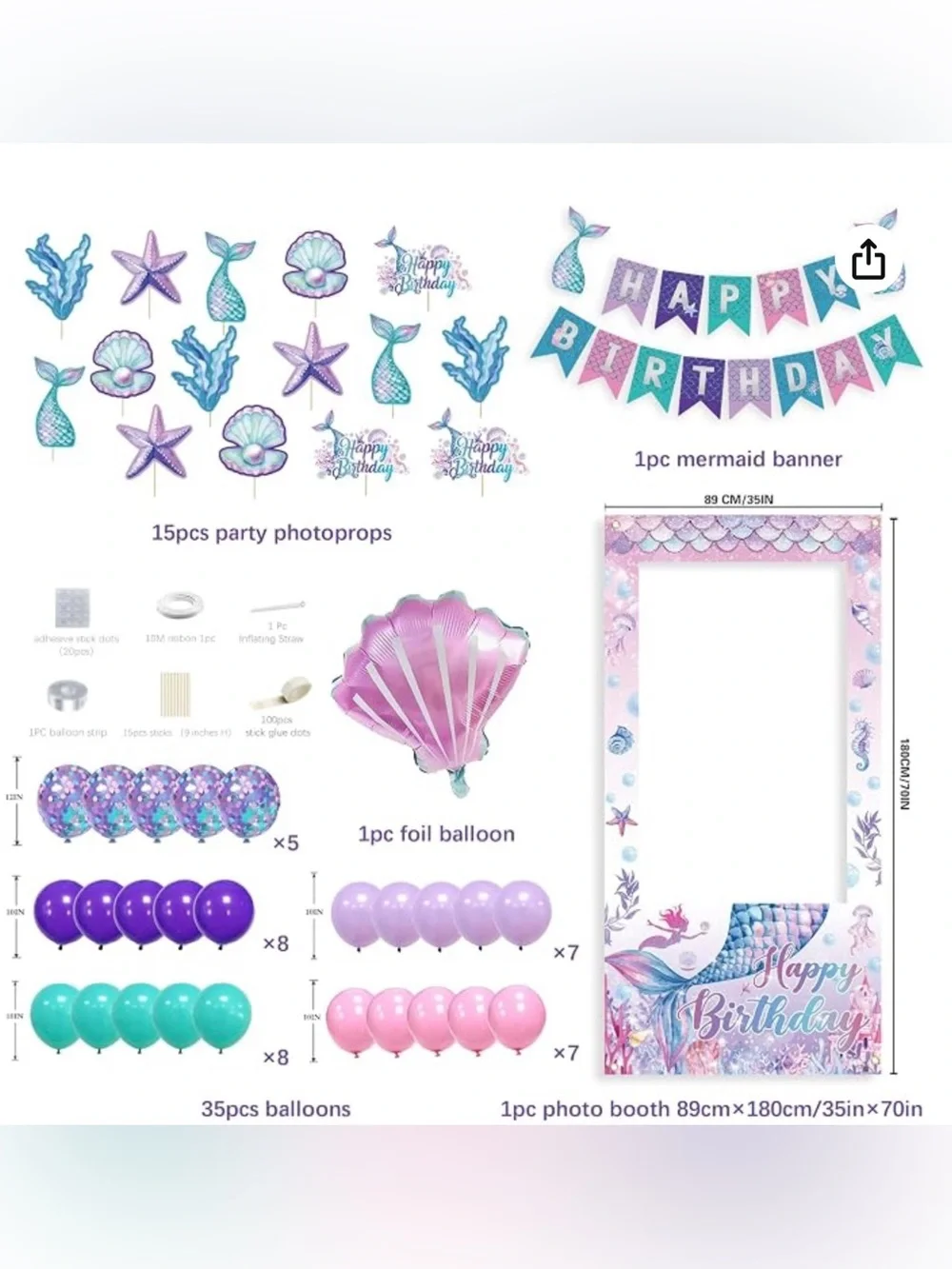 Mermaid Birthday Decorations for Women,Happy Birthday Banner Balloons
